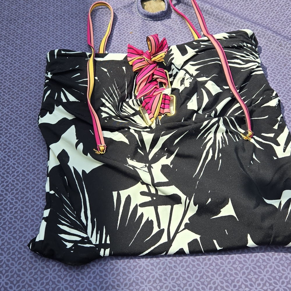 Trina Turk Black and White Swimsuit with Pink Details